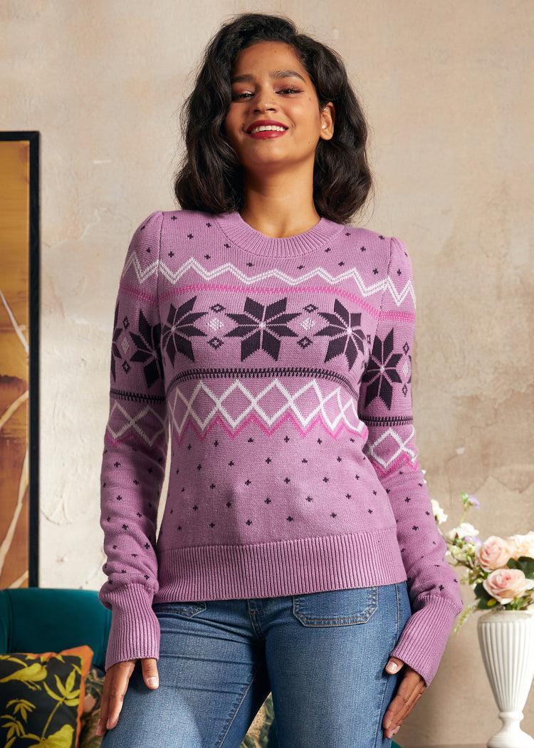 Whimsical Winter Puff Shoulder Sweater Product Image