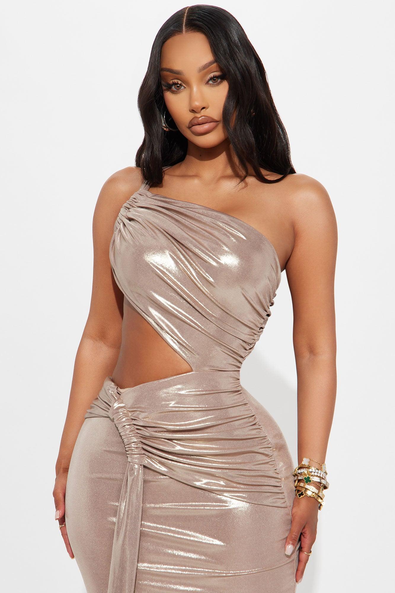 Island Glam Metallic Maxi Dress - Champagne Product Image