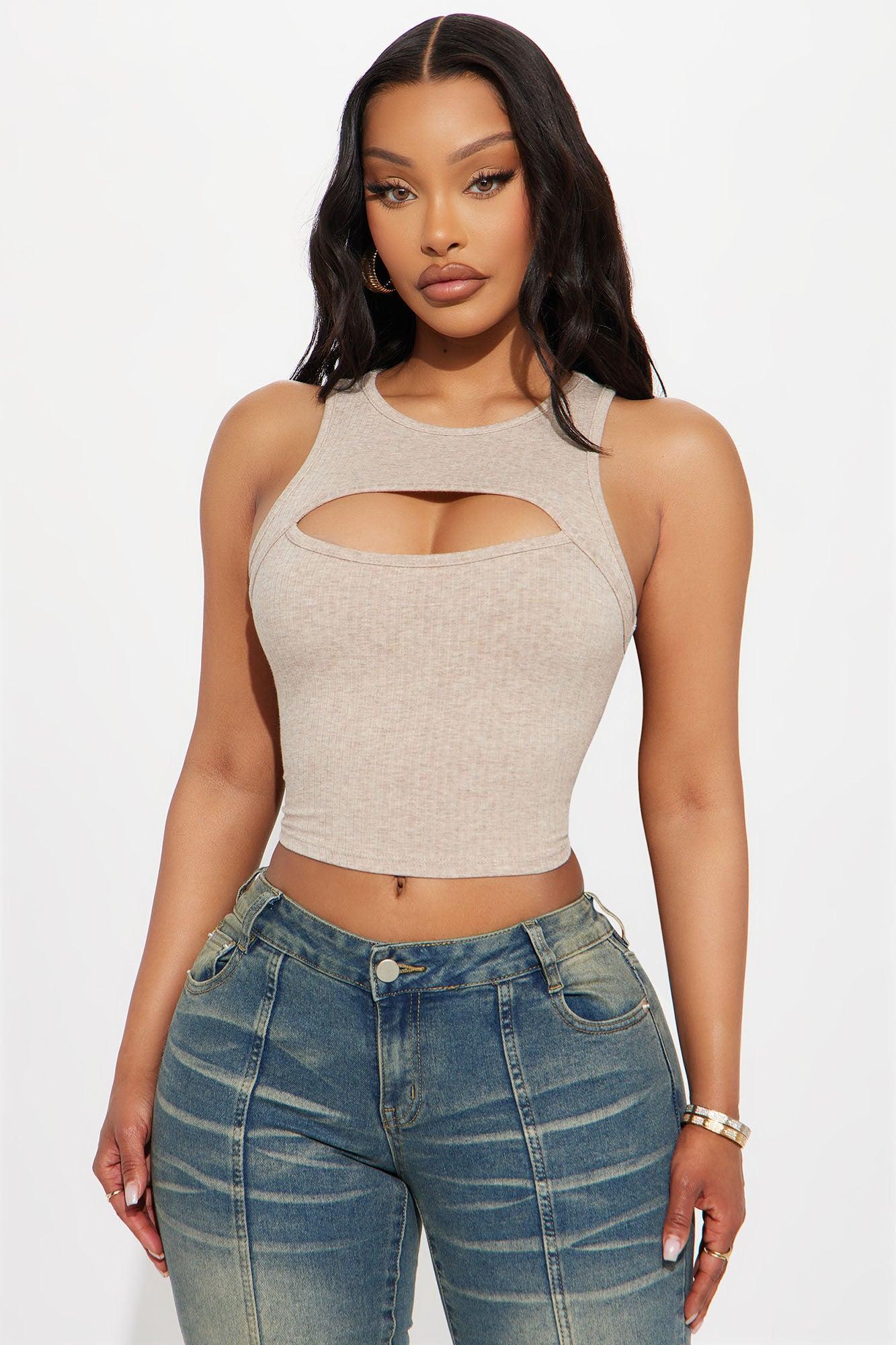 Amaris Cut Out Cropped Tank Top - Taupe Product Image