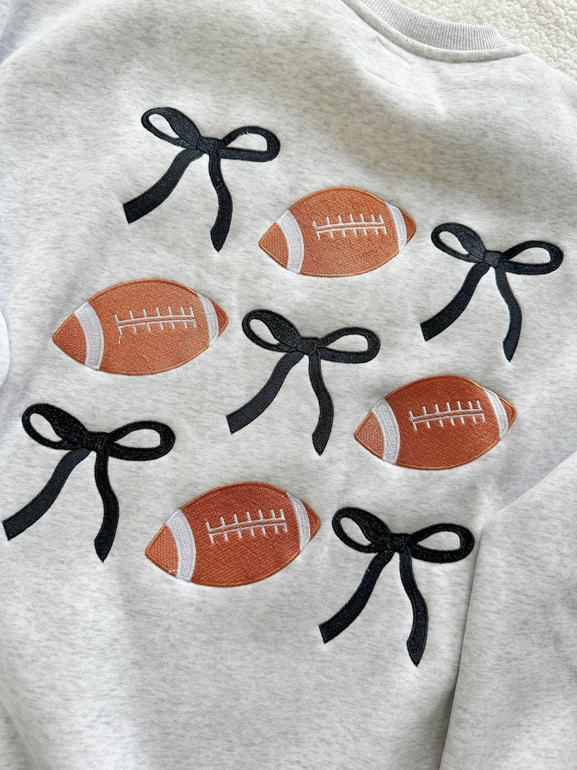 Game Day Embroider Football Bows Sweatshirt Product Image