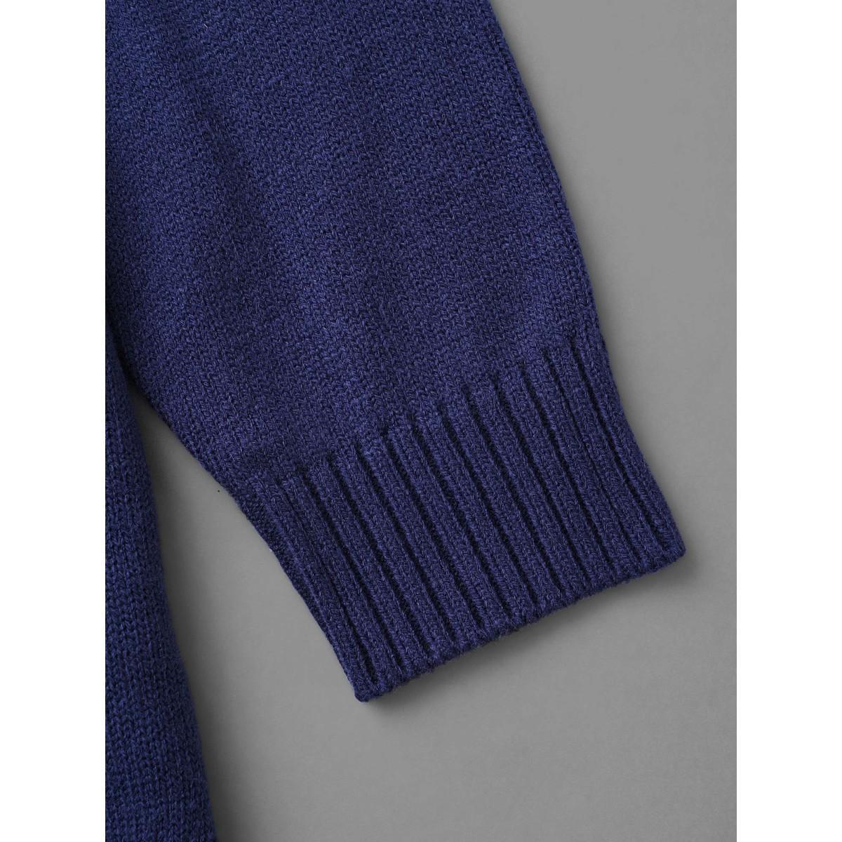 Plus Size Striped Jacquard Patched Pocket Pullover Indigo Women Casual Loose Long Sleeve V-neck Everyday Pullovers BloomChic 26/4X Product Image