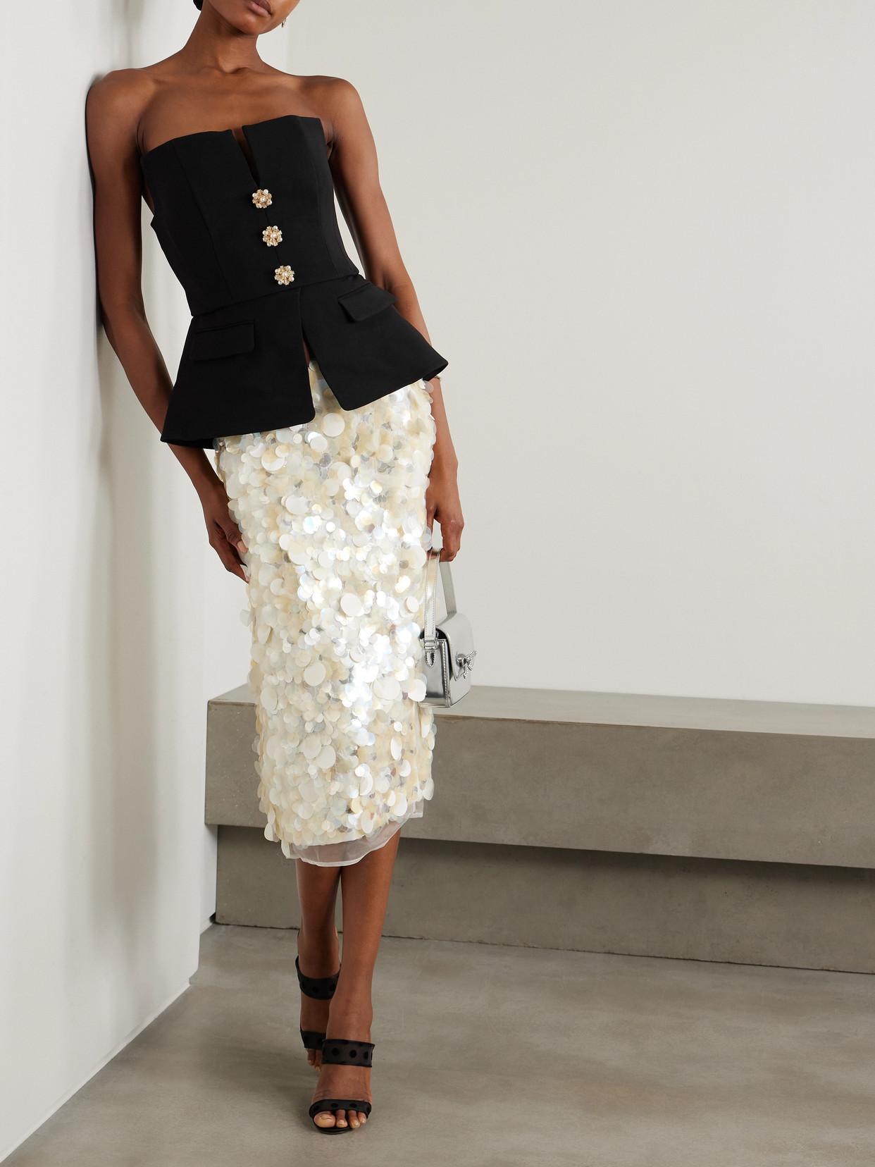 Crepe Bandeau Peplum Top In Black Product Image