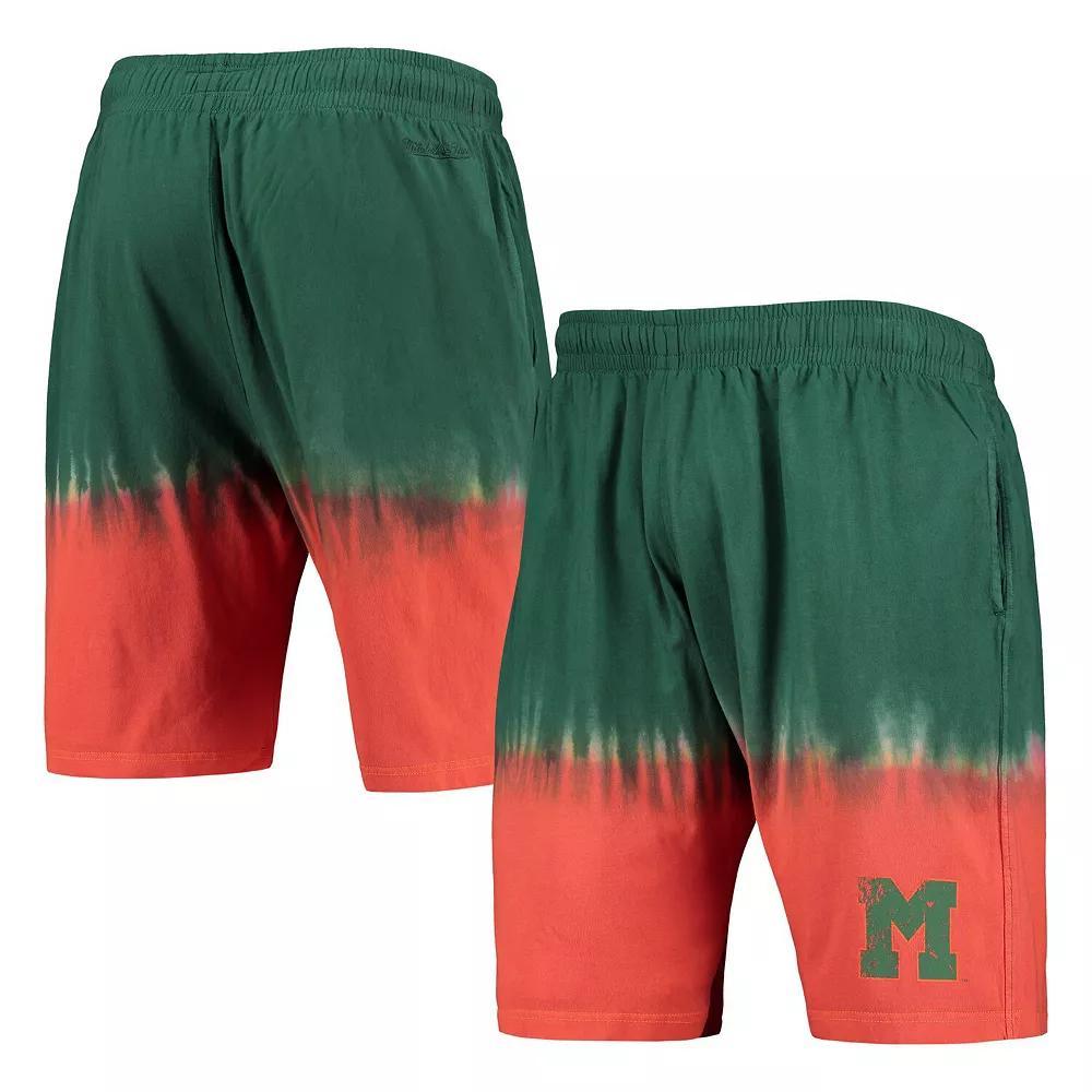 Men's Mitchell & Ness Orange/Green Miami Hurricanes Tie-Dye Shorts, Size: Large Product Image