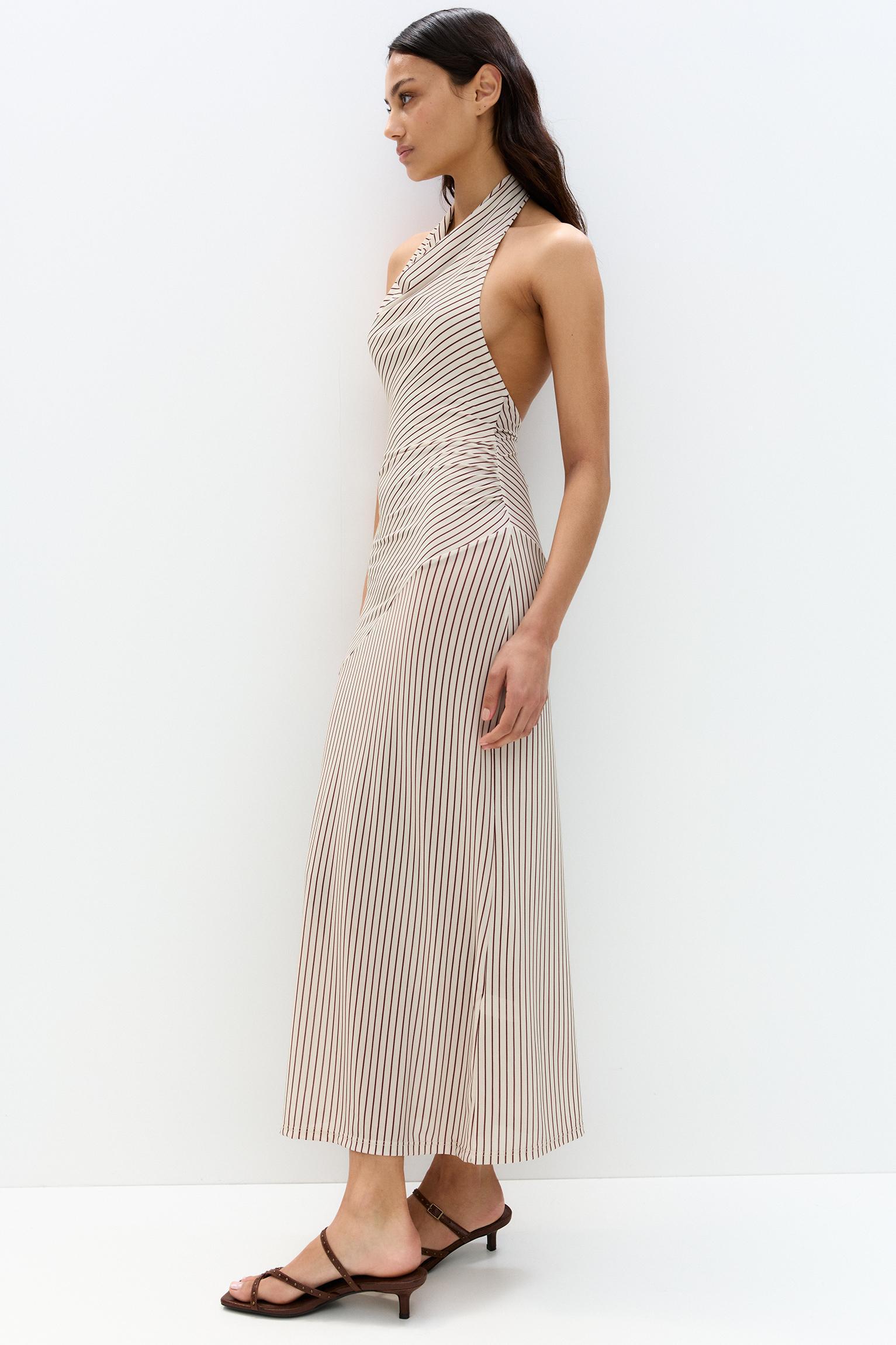Striped halter neck midi dress Product Image