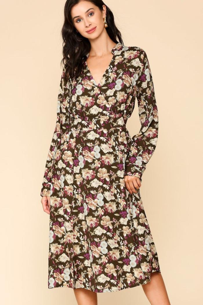 Slits Brown Floral Dress Product Image