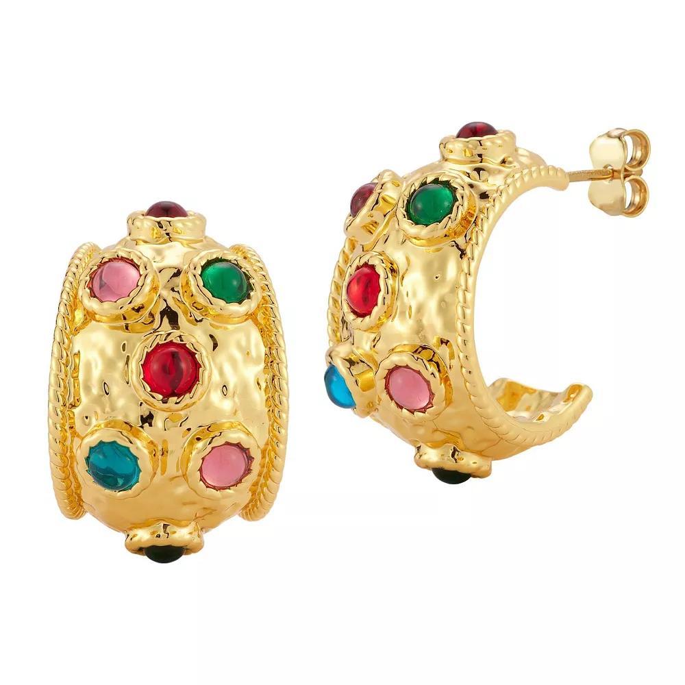 WINX 18k Gold Plated Vintage Bold Wide Hoop Earrings, Women's, Gold Tone Cz Product Image