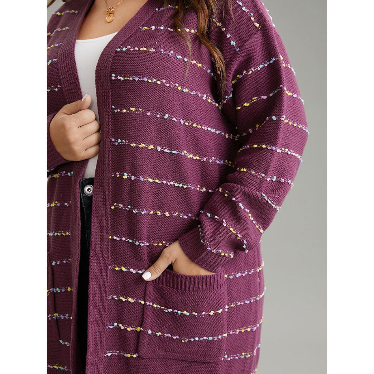 Plus Size Heather Rainbow Striped Open Front Cardigan Burgundy Women Casual Loose Long Sleeve Everyday Cardigans BloomChic 28/5X Product Image