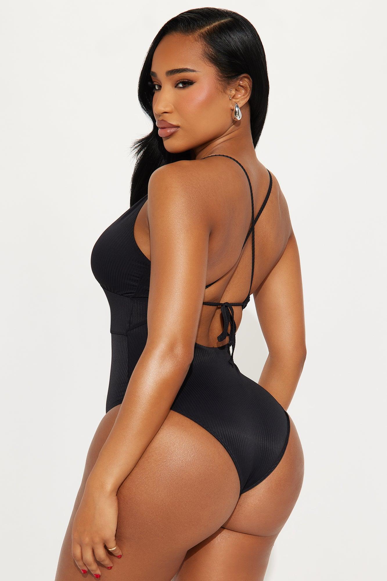 Feeling Good U Wire Ribbed 1 Piece Swimsuit - Black Product Image