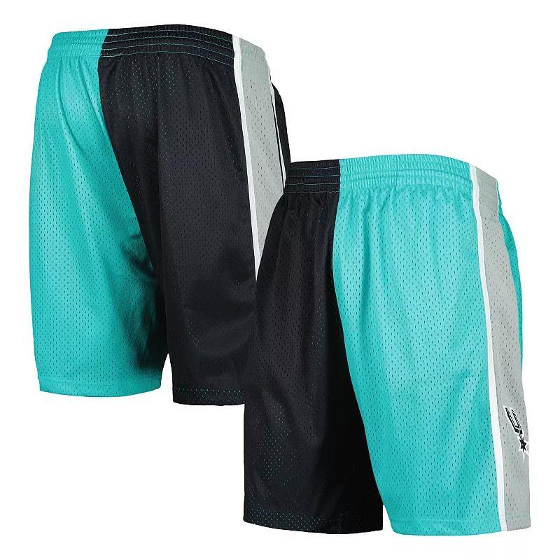 Men's Mitchell & Ness Teal/Black San Antonio Spurs Hardwood Classics 1998 Split Swingman Shorts, Size: XL, Blue Product Image