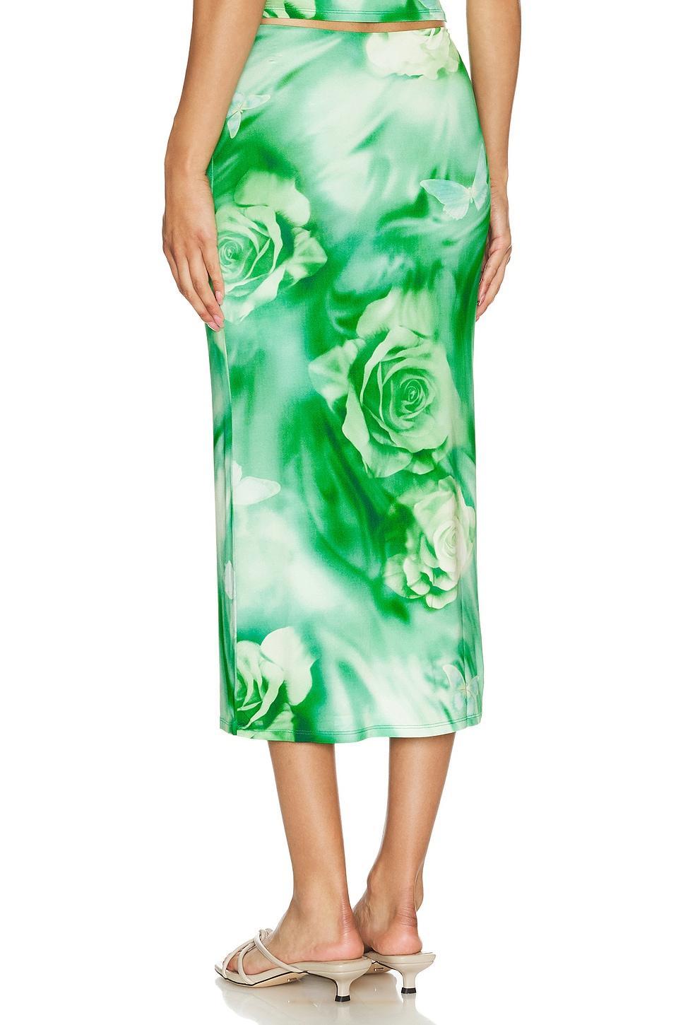 Lovers and Friends Zura Midi Skirt in Green Rose Swirl Product Image
