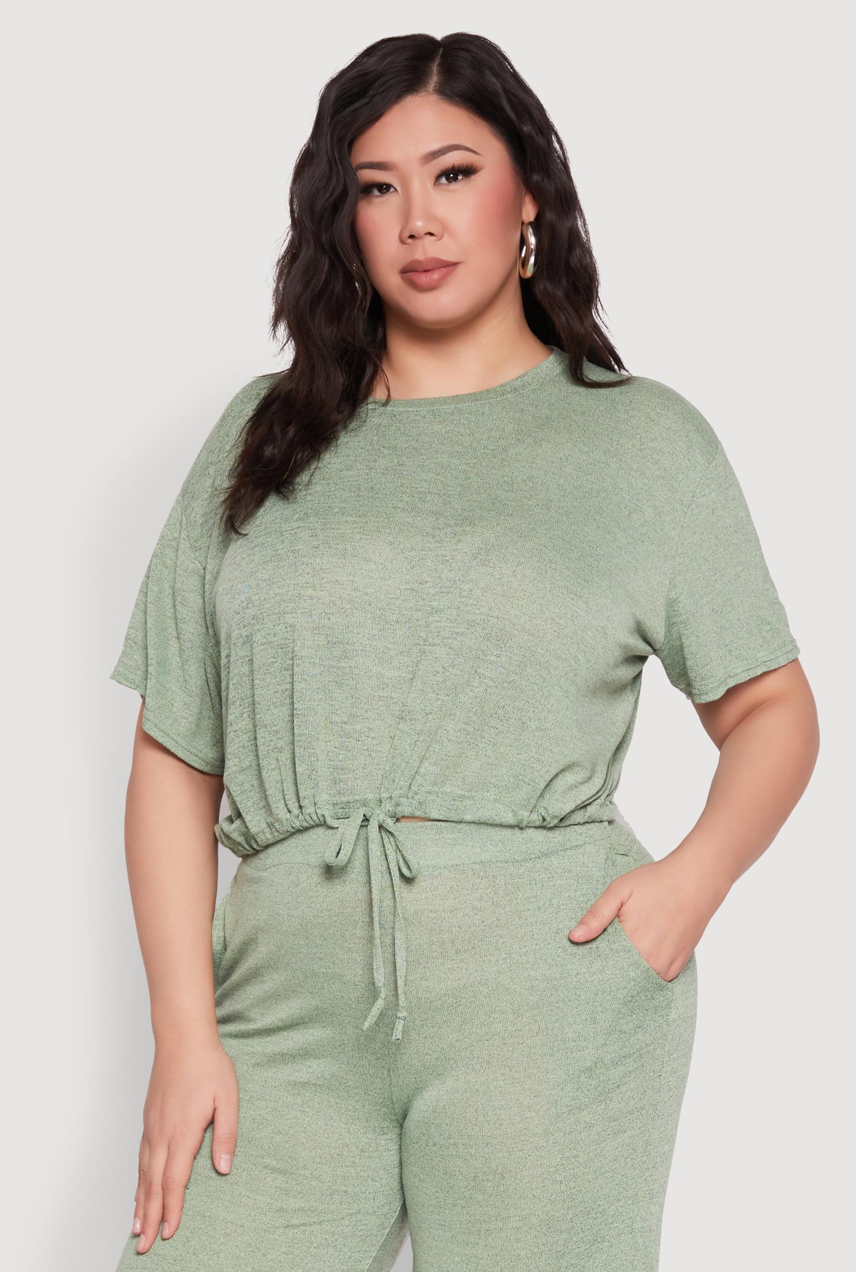 Womens Plus Size Daisy Brushed Knit Drawstring Hem Tee Product Image