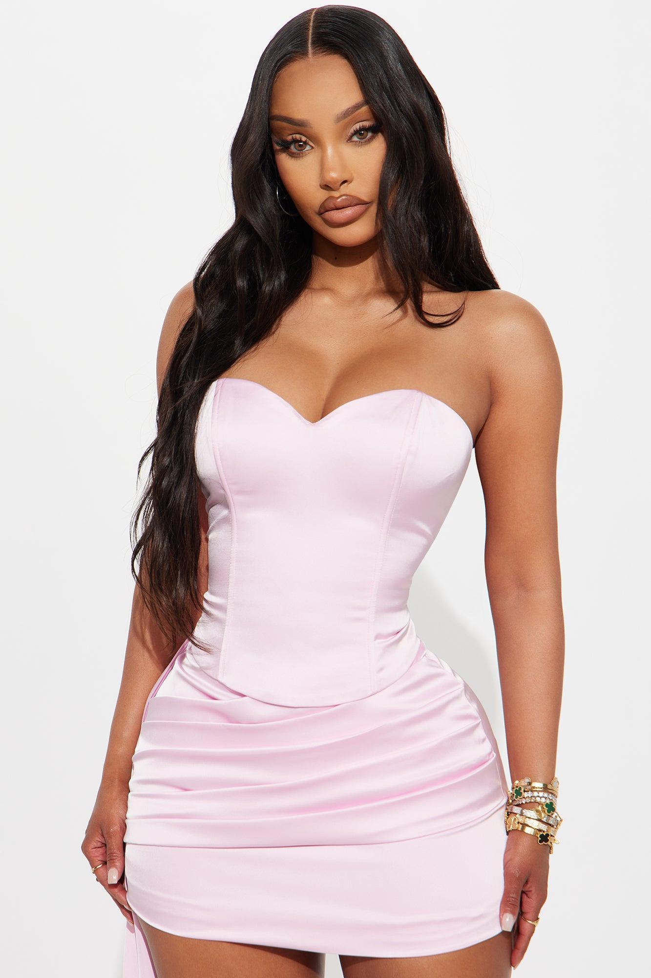 Princess Life Satin Corset and Mini Skirt Set - Pink Product Image