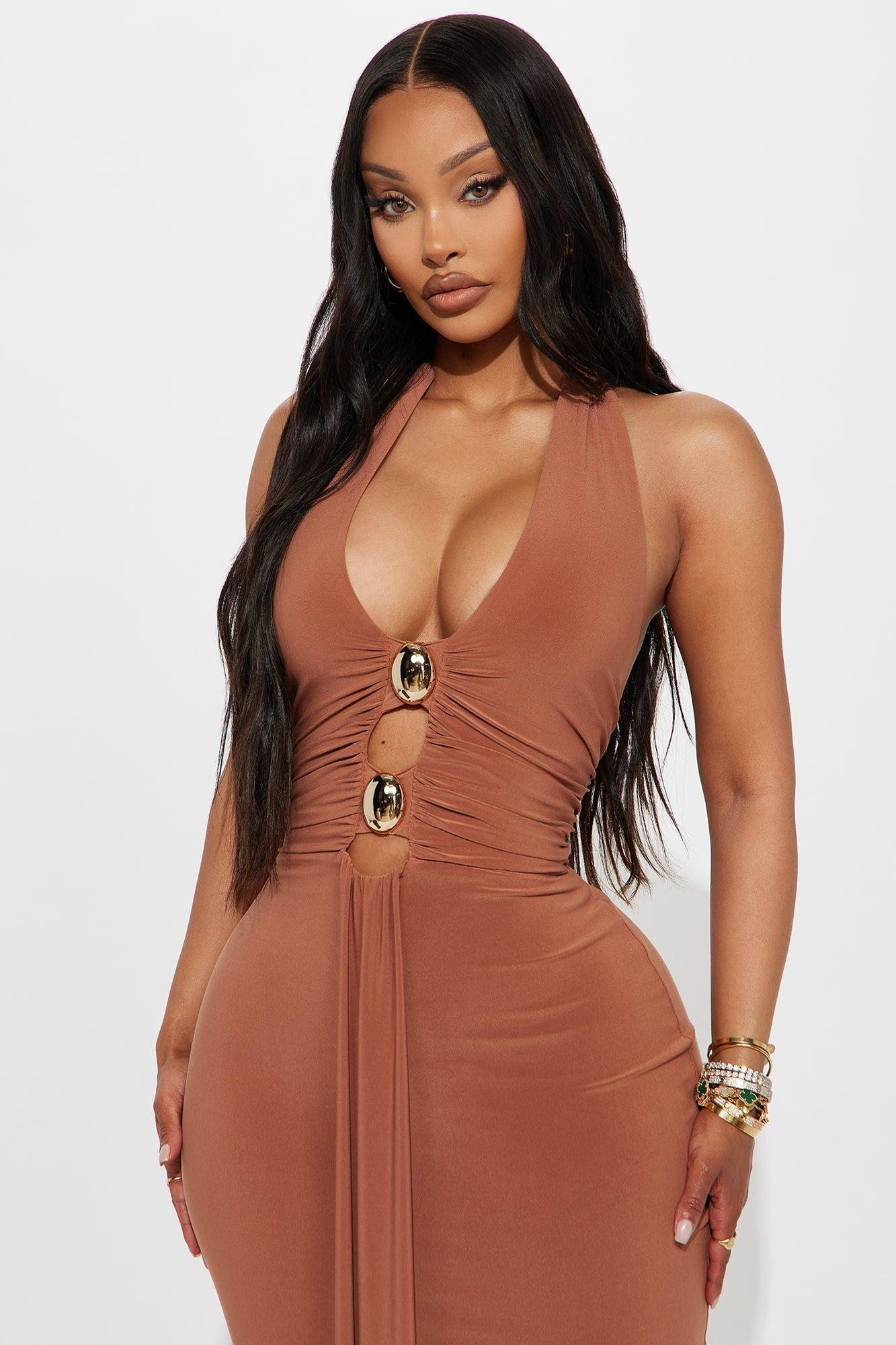 Alaia Draped Halter Maxi Dress - Copper Product Image