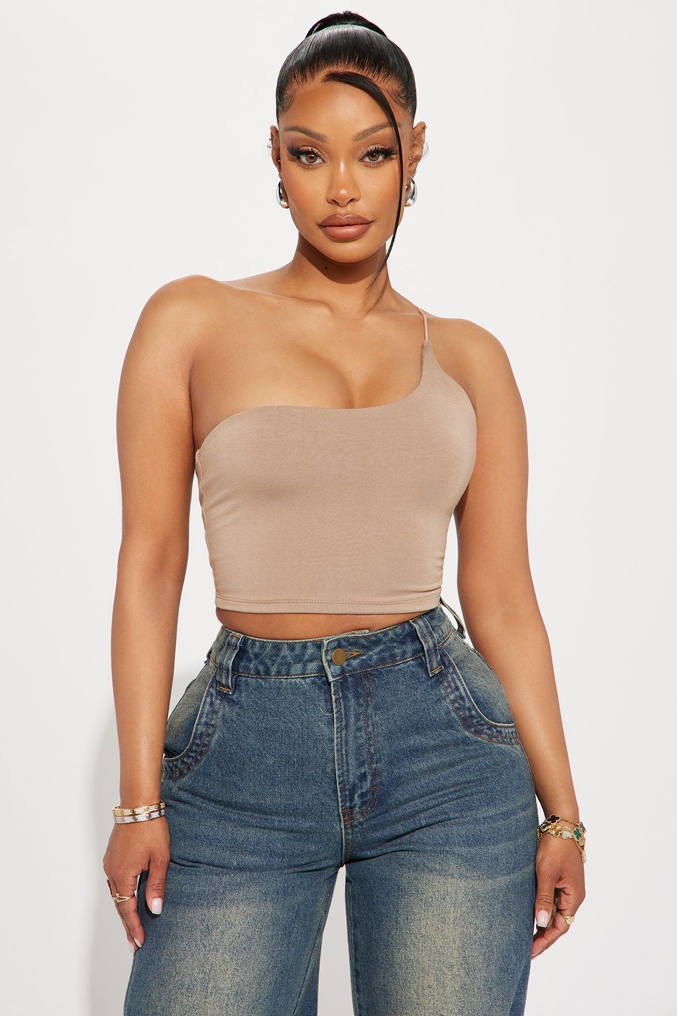 Selena One Shoulder Crop Top - Nude Product Image