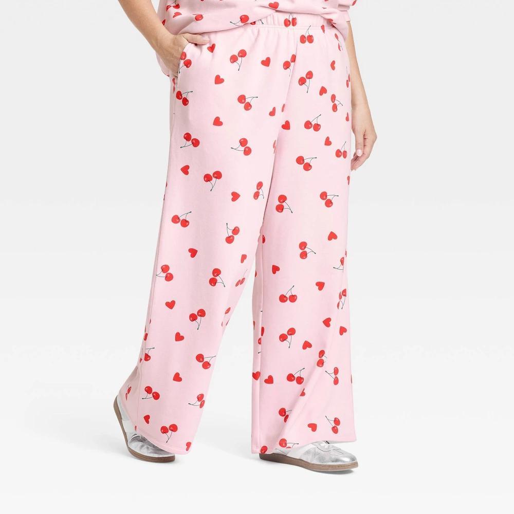 Womens Cherry Hearts Printed Graphic Lounge Pants Product Image