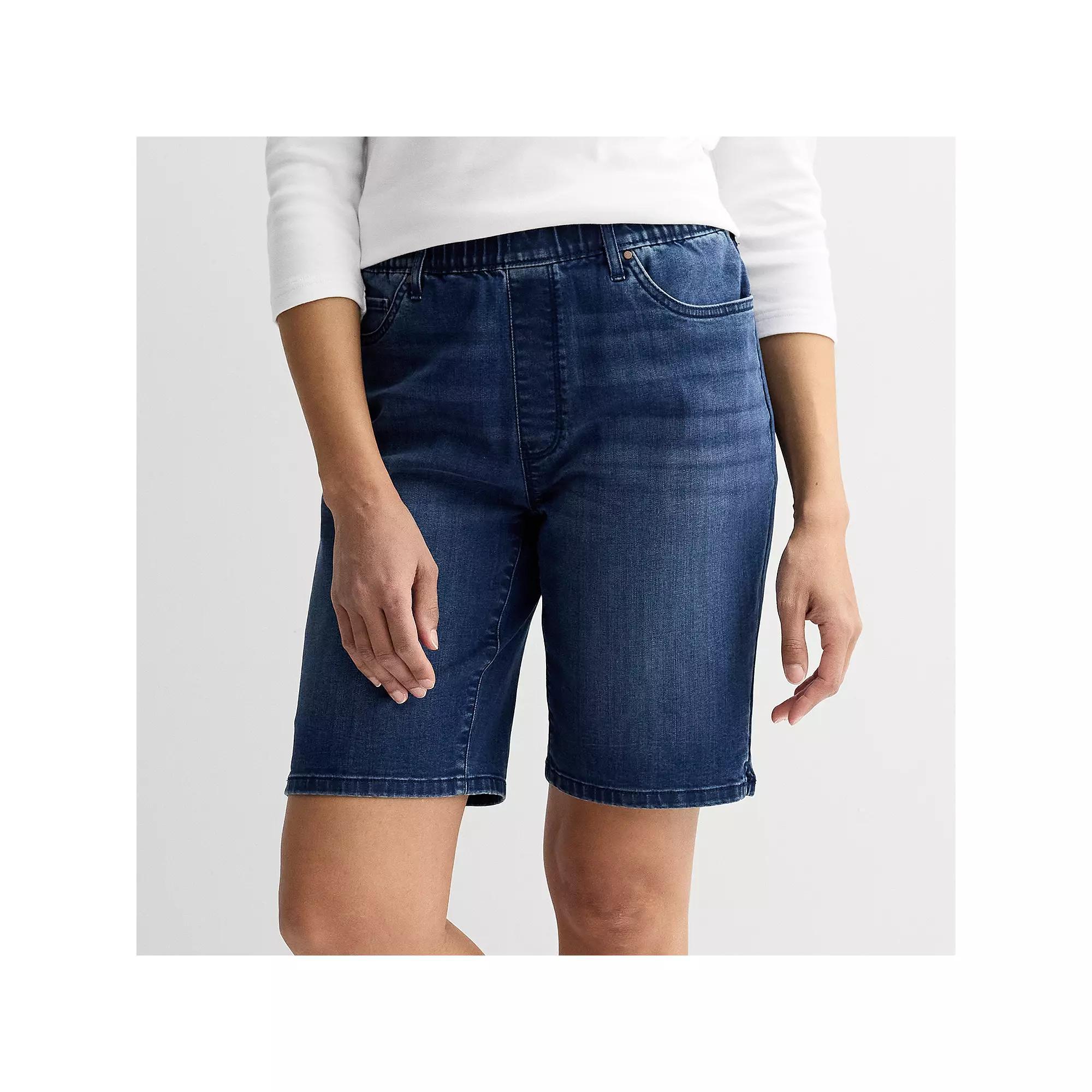 Womens Croft & Barrow Modern Denim Pull-On Bermuda Shorts Dark Blue Product Image