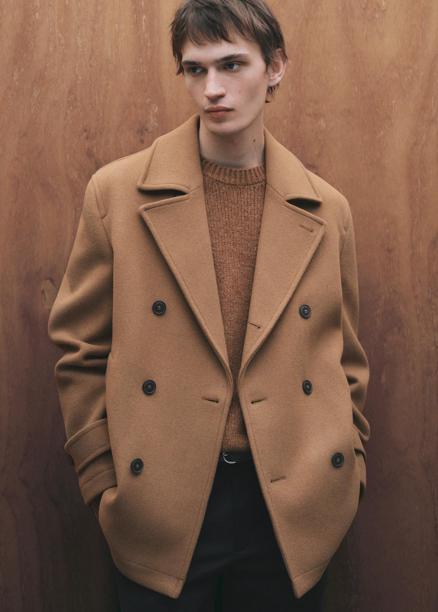 Wool double-breasted coat - Men | MANGO USA Product Image