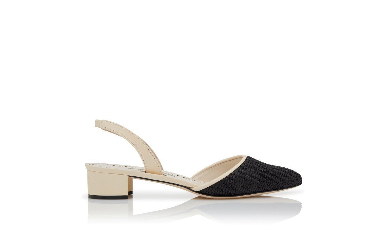 RAFFRO Cream and Black Raffia Slingback Pumps Product Image