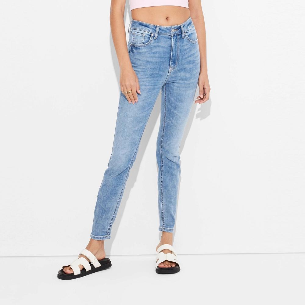 Women's Super-High Rise Skinny Jeans - Wild Fable™ Medium Wash 2: Cotton Blend, Recycled Polyester, Spandex, Slim Fit, 29" Inseam Product Image
