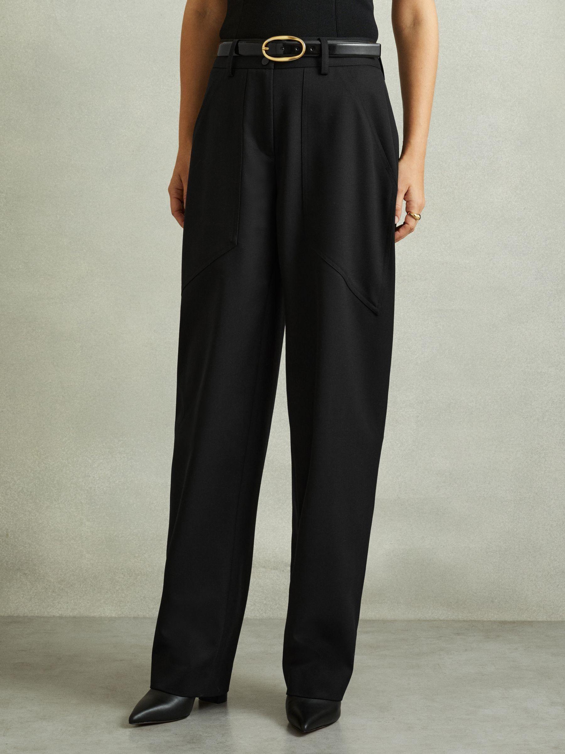 Wool Blend Barrel Leg Trousers in Black Product Image