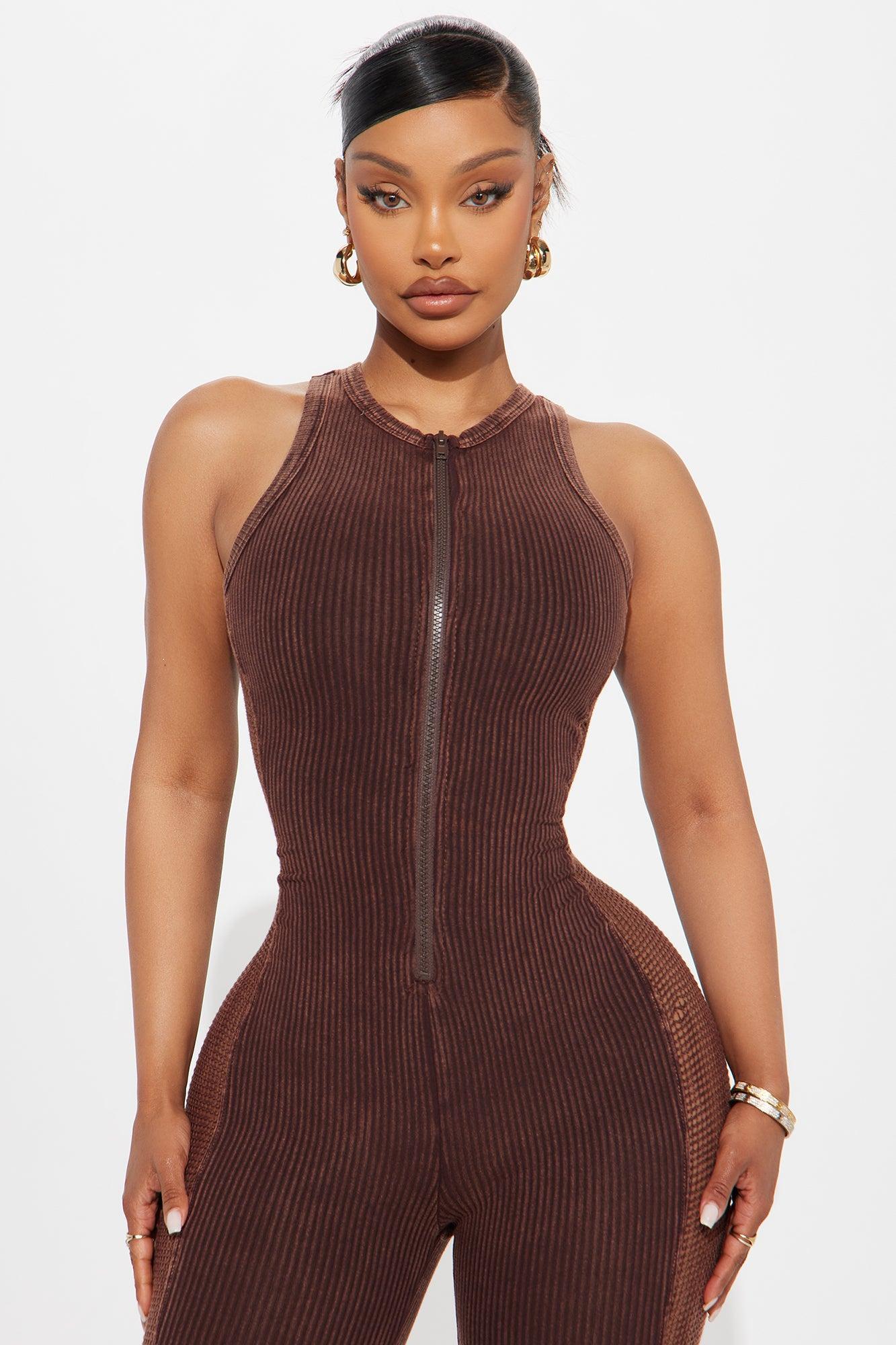 Sienna Washed Ribbed Jumpsuit - Brown Product Image