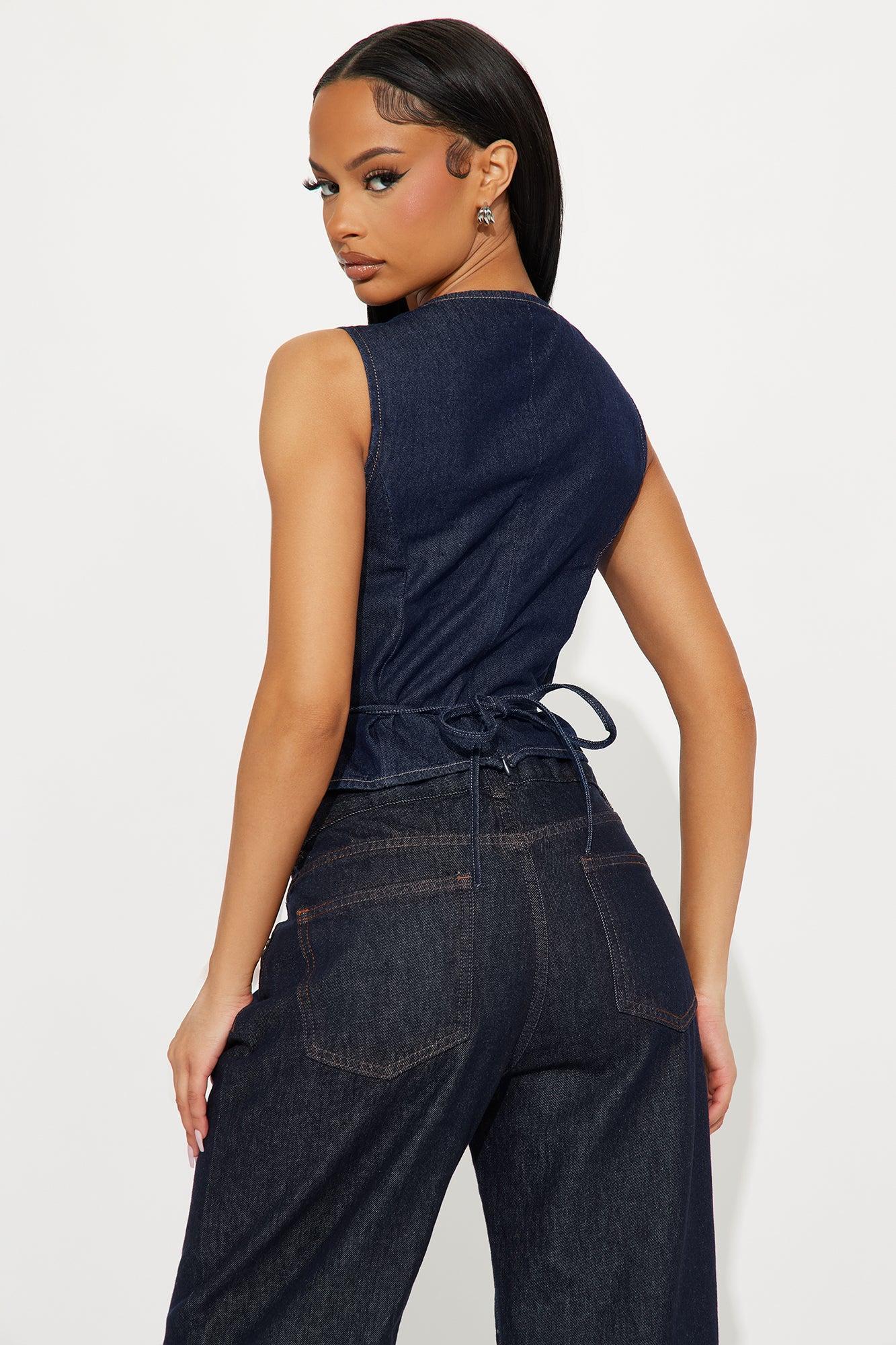 Imelda Lace Up Denim Vest Top - Dark Wash Product Image