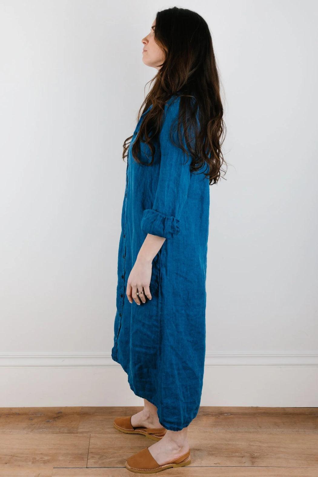 Maxi Indigo Linen Shirtdress Product Image