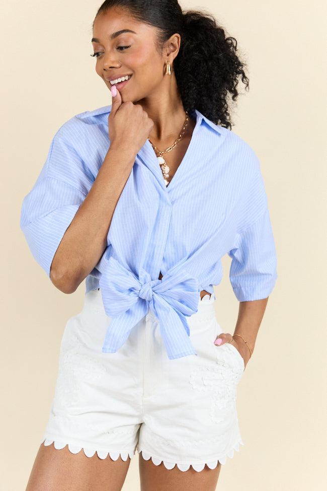 Best Dressed Blue Tie Woven Top SALE Product Image