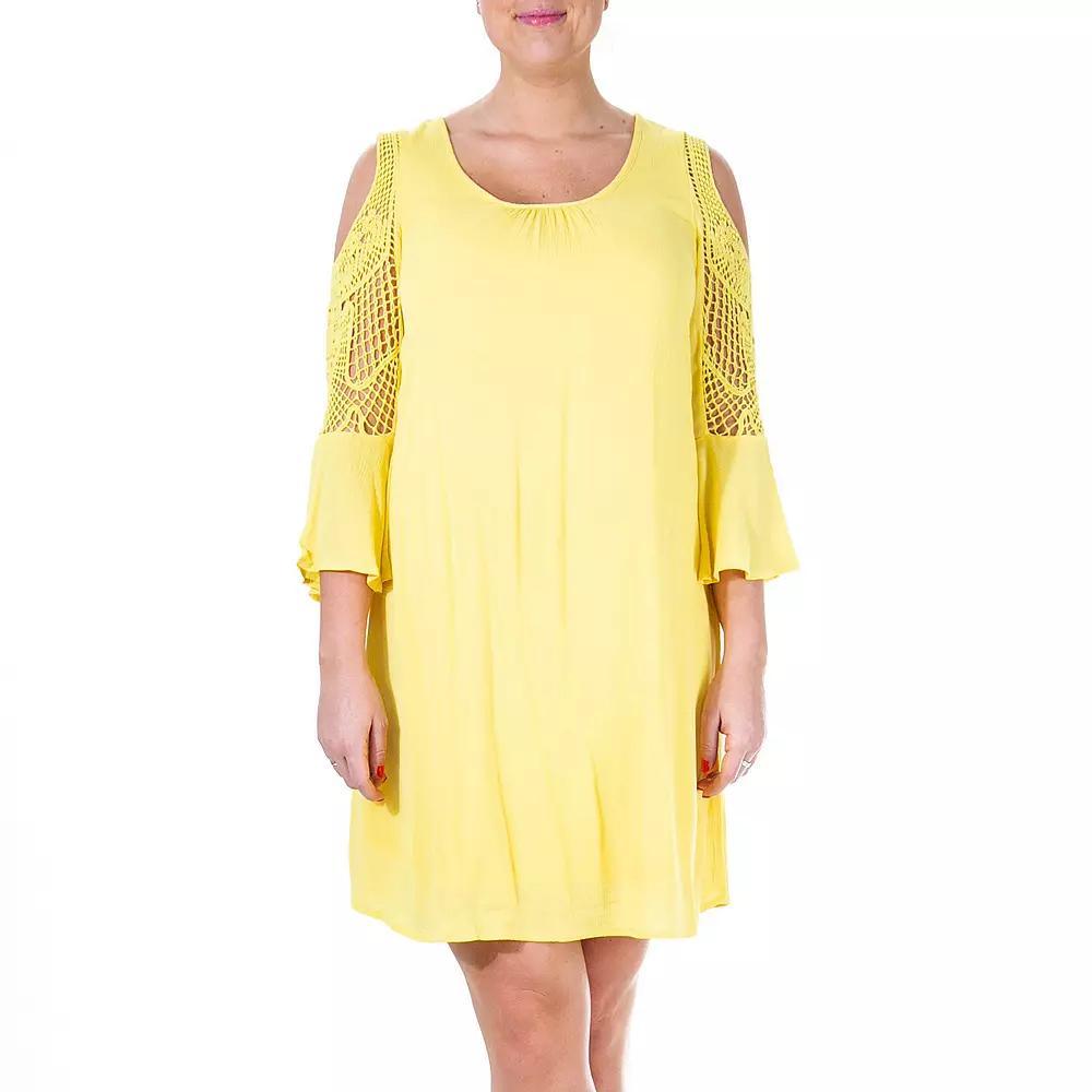Womens Nina Leonard Crochet Cold-Shoulder Swing Dress Yellow Product Image