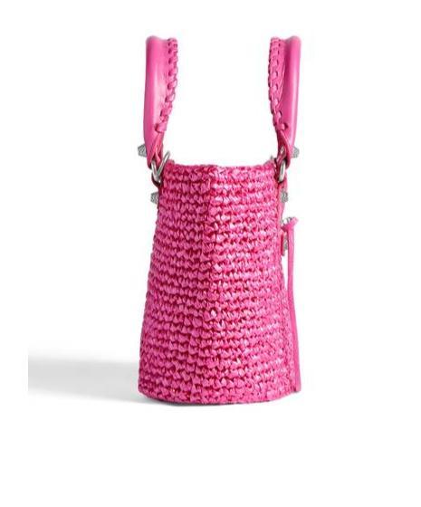 BALENCIAGA Women Fuchsia Raffia Small Le Cagole Panier Handbag In Pink Product Image