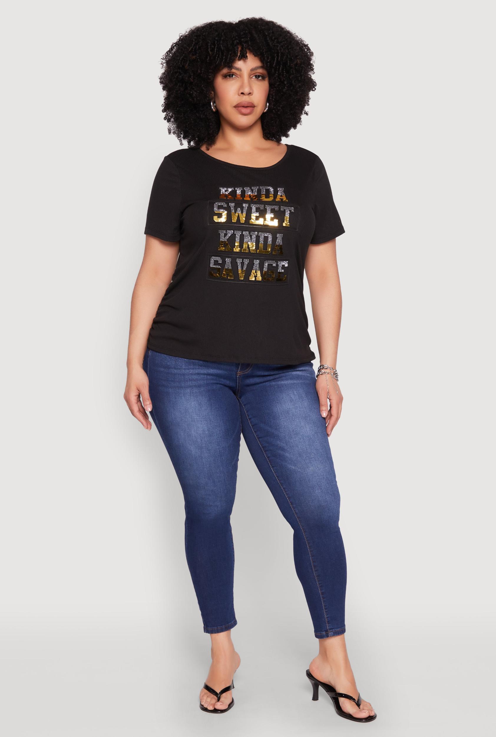 Womens Plus Size Kinda Sweet 3D Foil Graphic Tee Product Image
