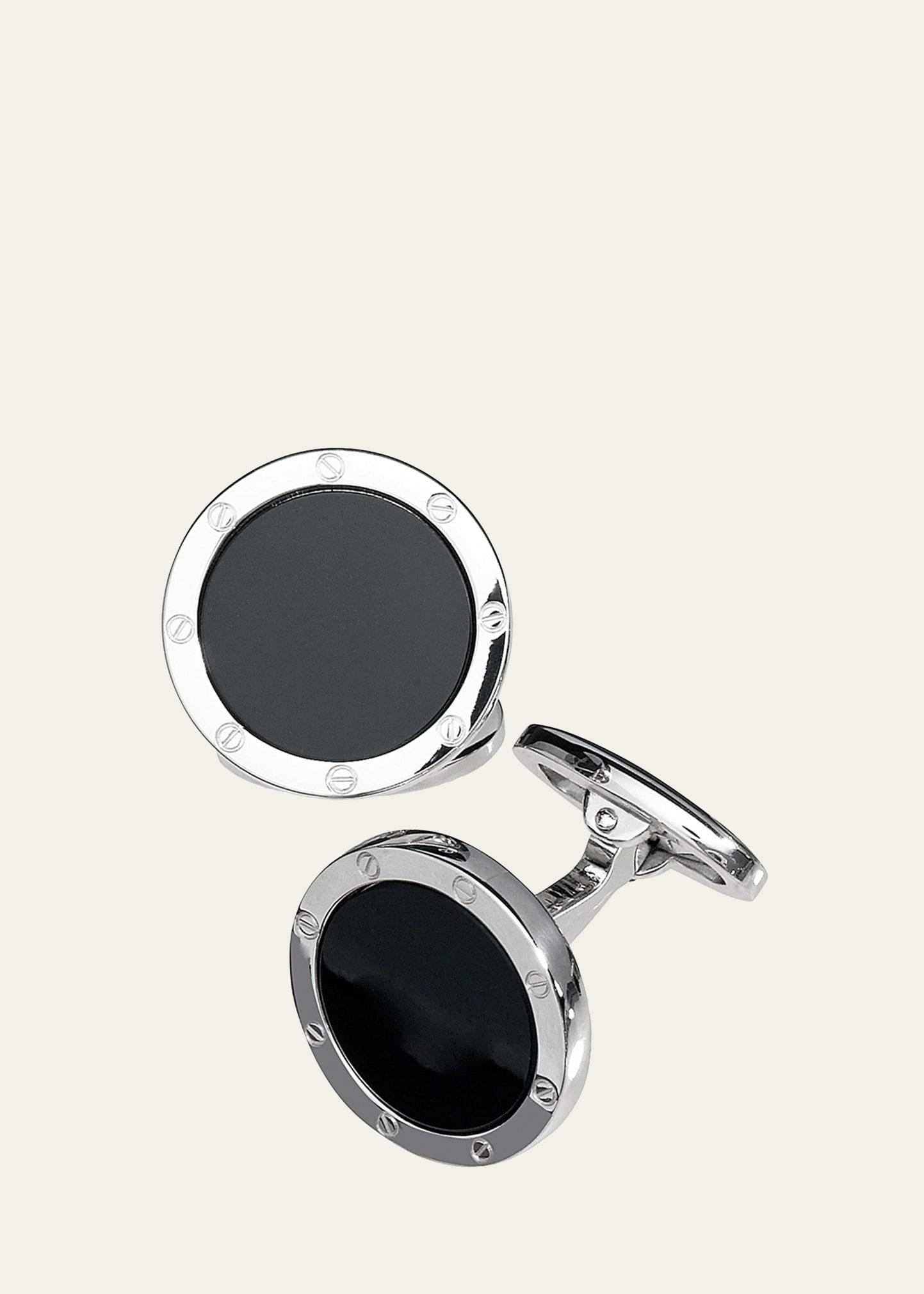 Jan Leslie Sterling Silver and Black Onyx Rivet Detail Cufflinks Product Image