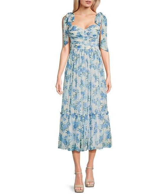 B. Darlin Printed Chiffon Sweetheart Neck Ruffle Dress Product Image