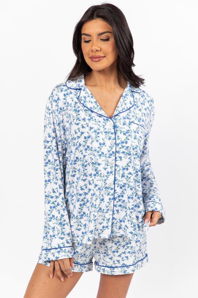 Under The Stars Blue Floral Pajama Top FINAL SALE Product Image