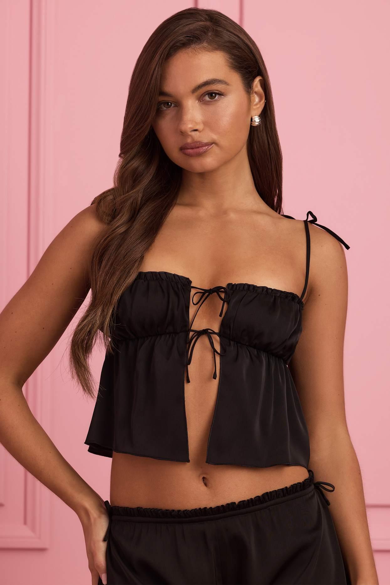 Tie-Front Camisole Top in Black Product Image