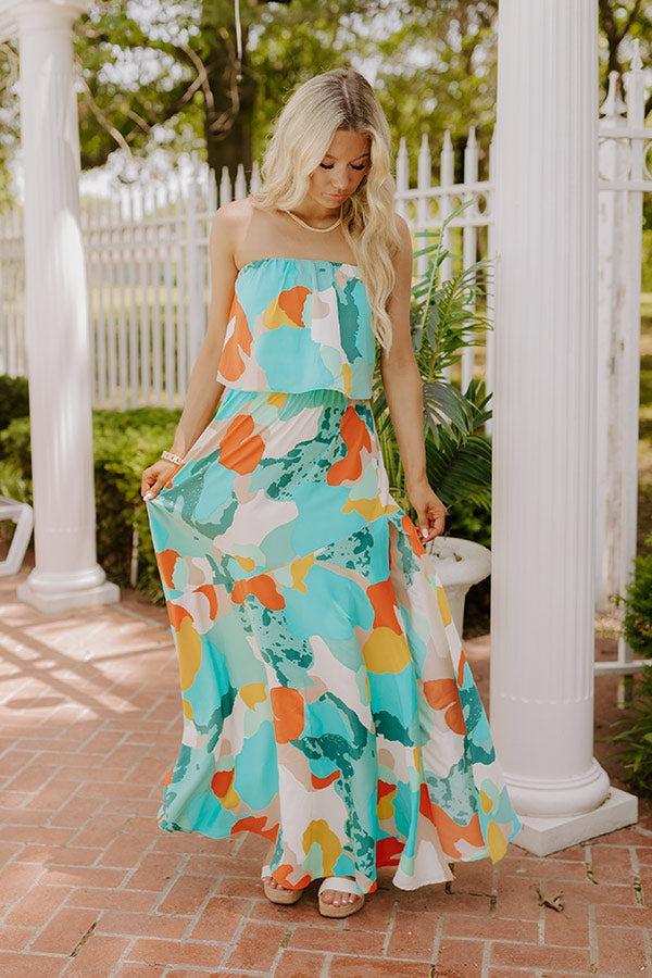 Cancun Cutie Strapless Maxi Dress in Turquoise Product Image