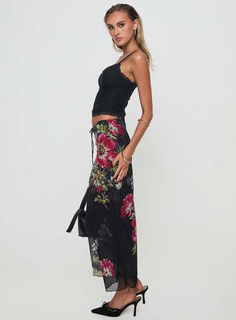 Paganio Maxi Skirt Black Floral Product Image