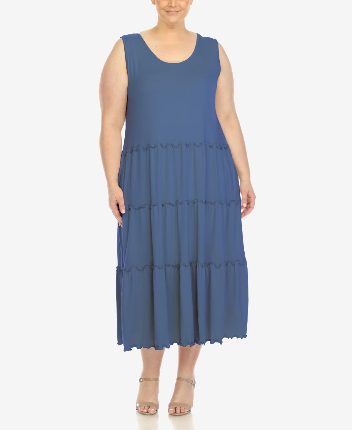 White Mark Plus Size Scoop Neck Tiered Midi Dress Product Image