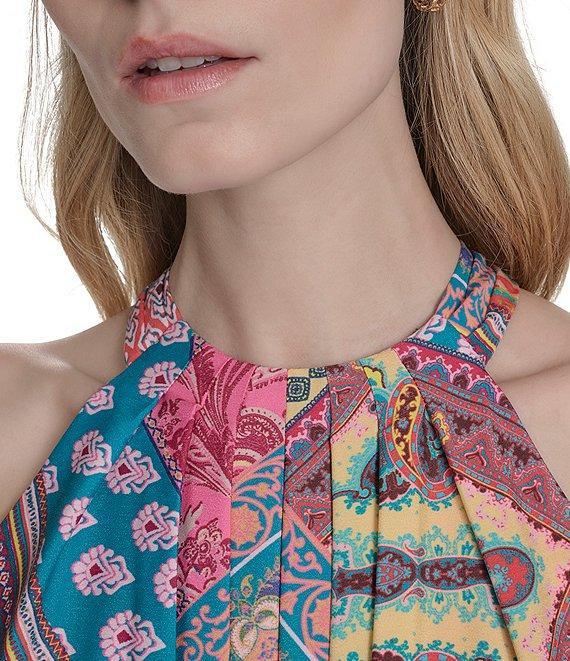Eliza J Crepe Scarf Print Halter Neck Sleeveless Sheath Maxi Dress Product Image