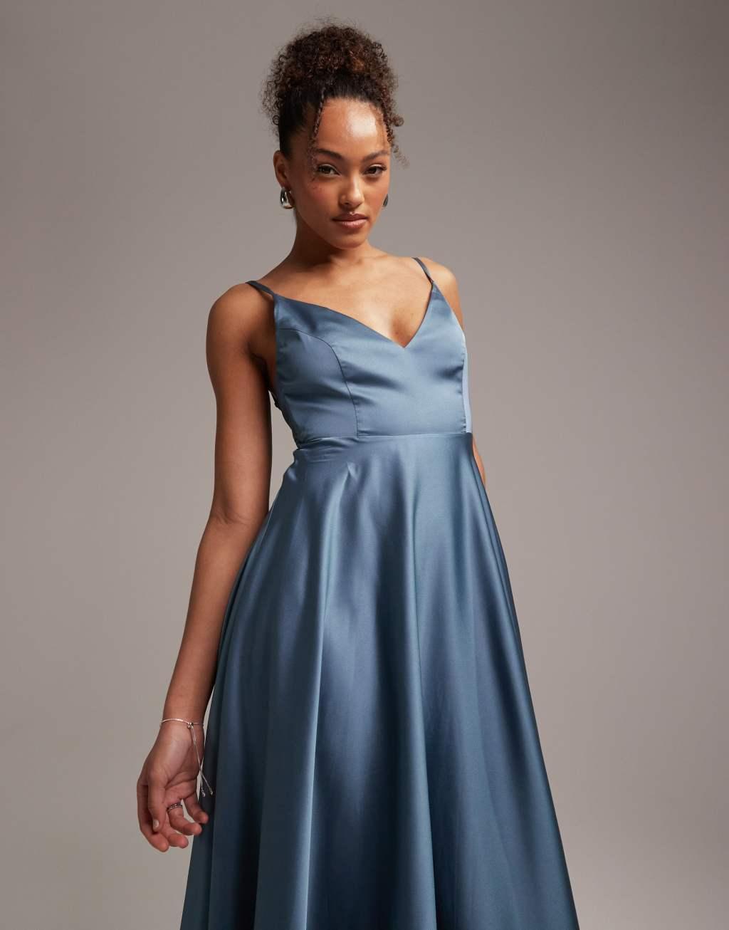 ASOS DESIGN satin midi dress with tie back Product Image