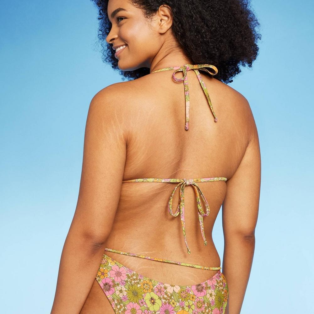 Women's Beaded Strap Triangle Bikini Top - Wild Fable™ Pink Lurex Floral Print S Product Image