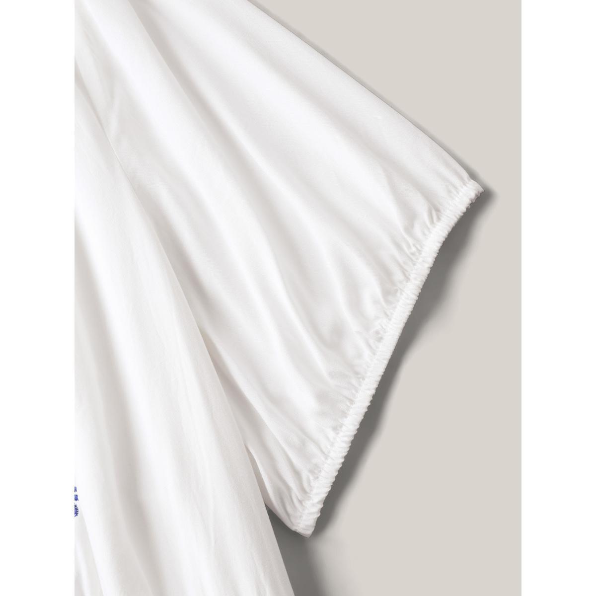 Plus Size Floral Embroidery Pockets Tassels Midi Dress Ivory Women Notched collar Short sleeve Curvy BloomChic 26/4X Product Image