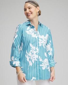 No Iron™ Stretch Iris Print 3/4 Sleeve Shirt Product Image