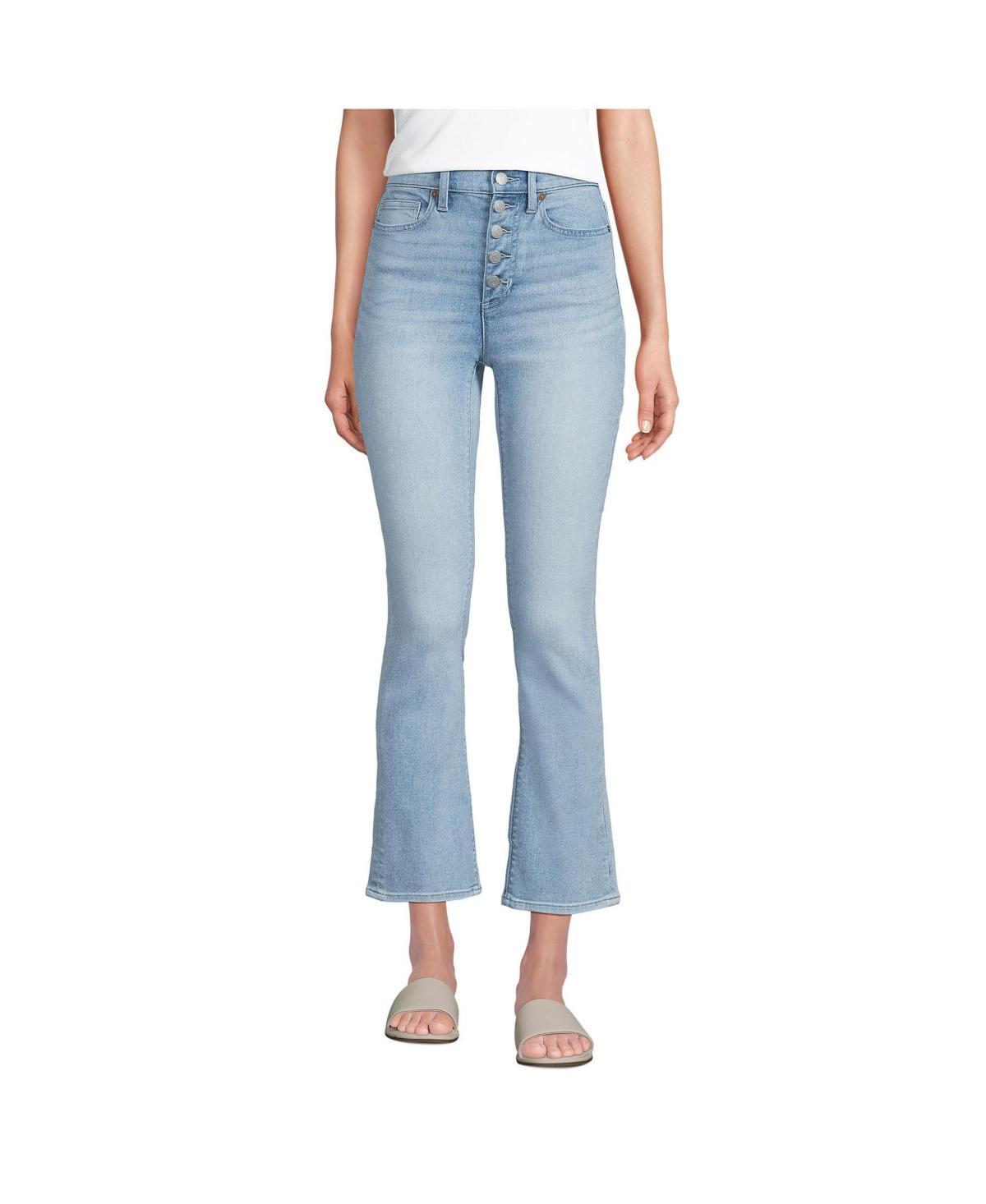 Women's Lands' End Recover High Rise Button Front Kick Flare Crop Jeans, Size: 12, Breeze Blue Wash Product Image