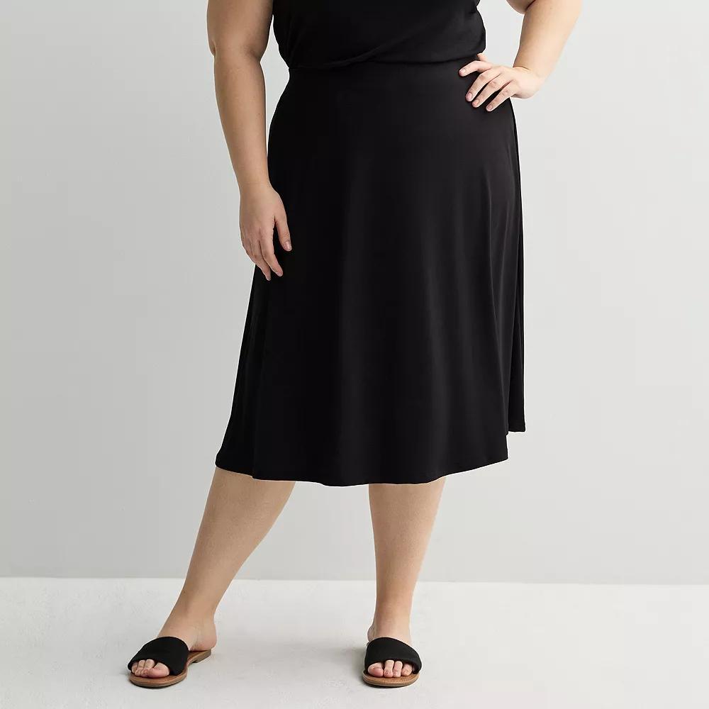 Plus Size Nine West Knit Midi Skirt, Women's, Size: 2XL, Mineral Black Product Image
