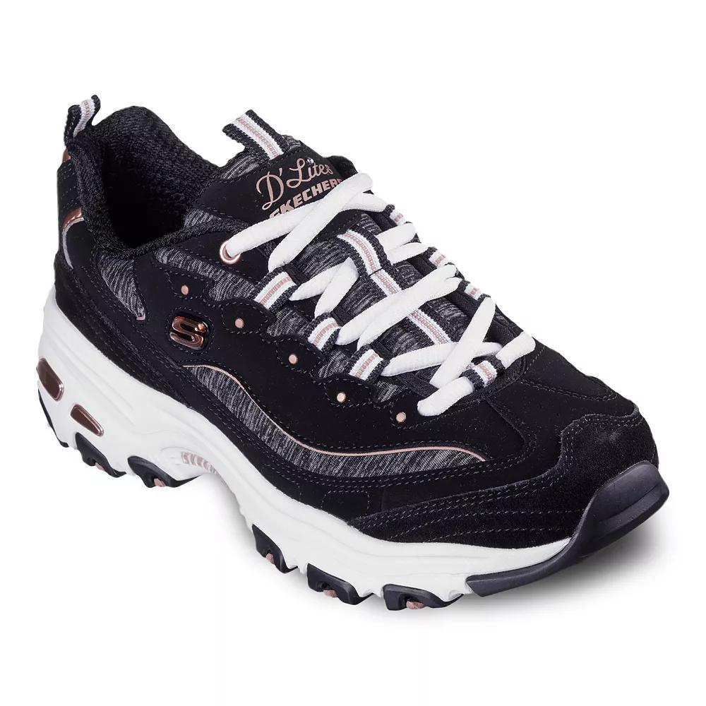 Skechers® D'Lites Women's Shoes, Size: 5, Black Rosegold Leather Product Image