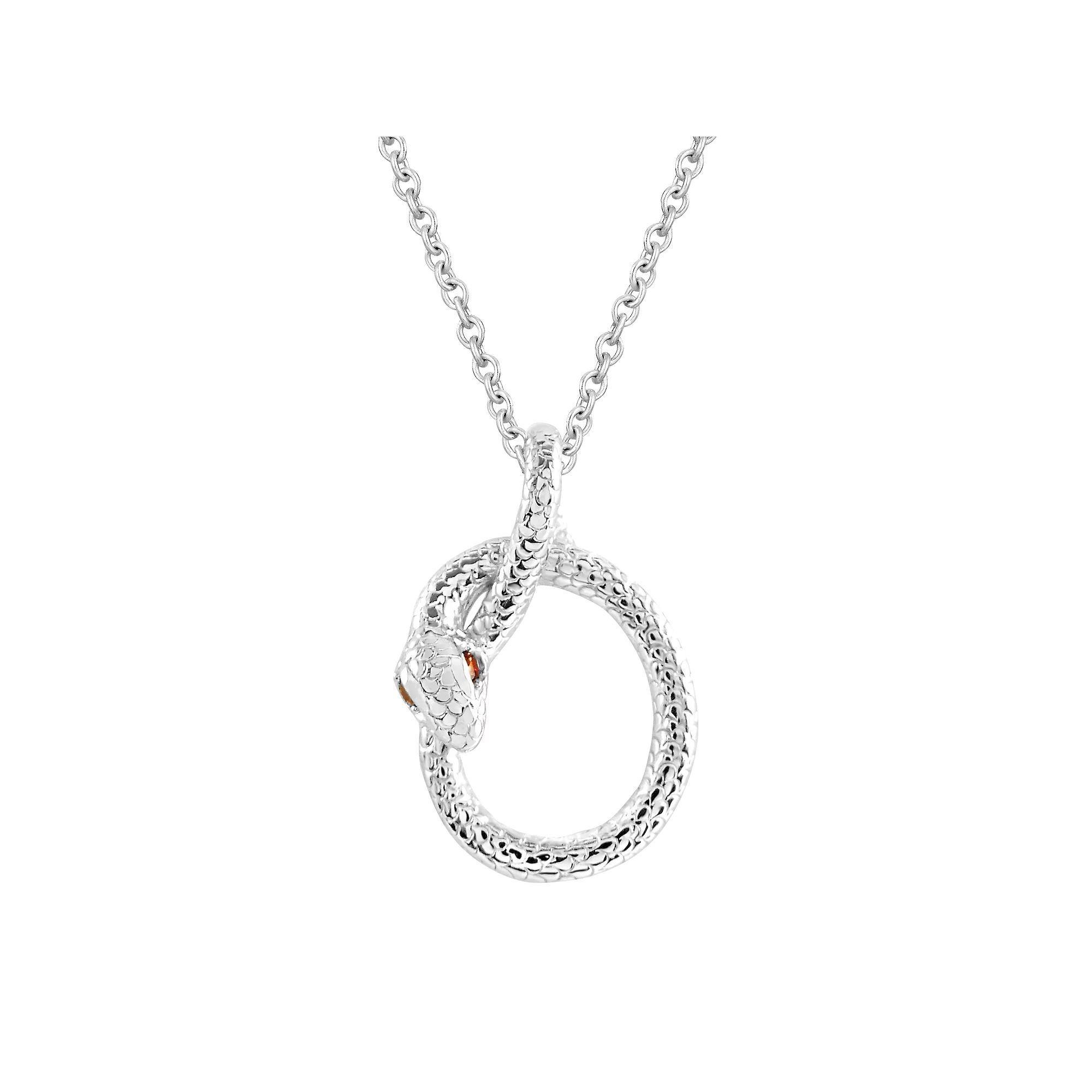 SIRI Sterling Silver Rhodium Plated Garnet Cubic Zirconia On Eyes Coiling Serpent Pendant Necklace 18", Women's Product Image