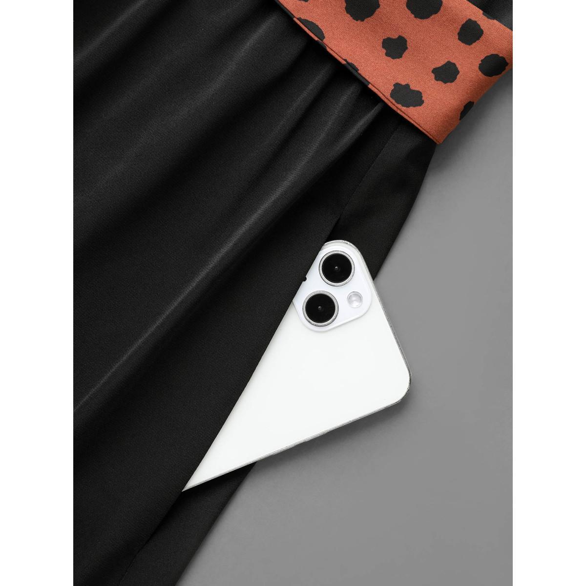Plus Size V Neck Polka Dot Color contrast Dress Black Women Elegant Belted V-neck Elbow-length sleeve Curvy BloomChic 26/4X Product Image