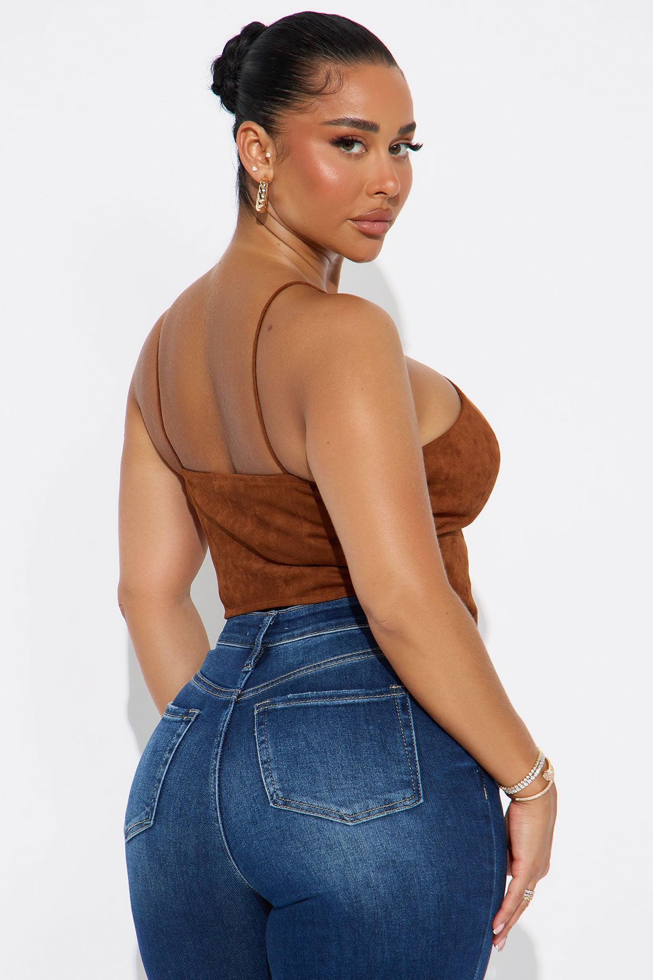 Faye Criss Cross Faux Suede Vest Top - Camel Product Image