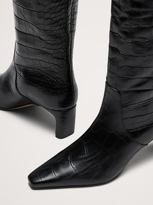 Italian Embossed Leather Mid-Heel Boot Product Image